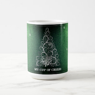 Christmas Tree Glitter and Snowflakes Green Coffee Mug