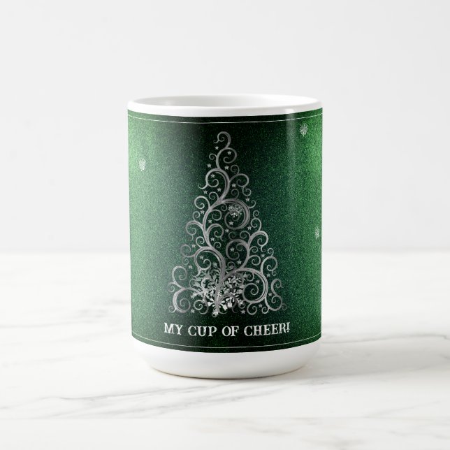 Christmas Tree Glitter and Snowflakes | Green Coffee Mug (Center)