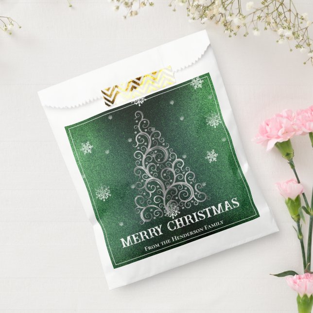 Christmas Tree Glitter and Snowflakes | Green Favor Bag (Sealed)