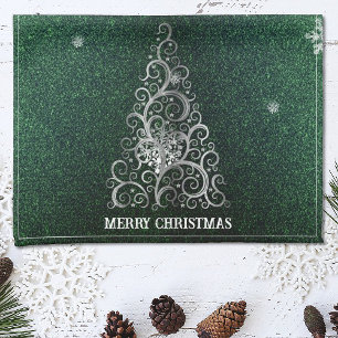 Christmas Tree Glitter and Snowflakes   Green Kitchen Towel