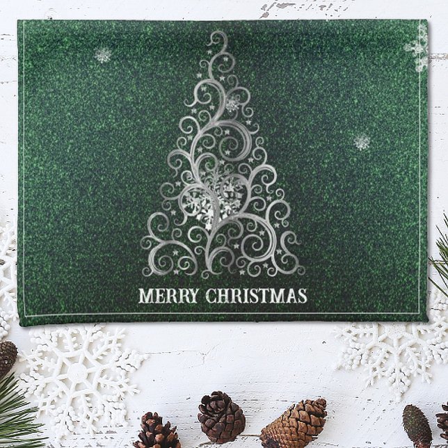 Christmas Tree Glitter and Snowflakes | Green Kitchen Towel (Creator Uploaded)