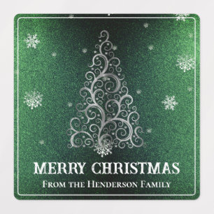 Christmas Tree Glitter and Snowflakes   Green Labels