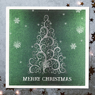 Christmas Tree Glitter and Snowflakes Green Paper Dinner Napkins