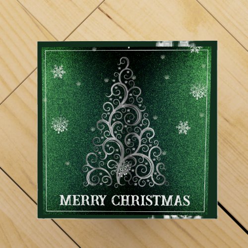 Christmas Tree Glitter and Snowflakes  Green Wine Box