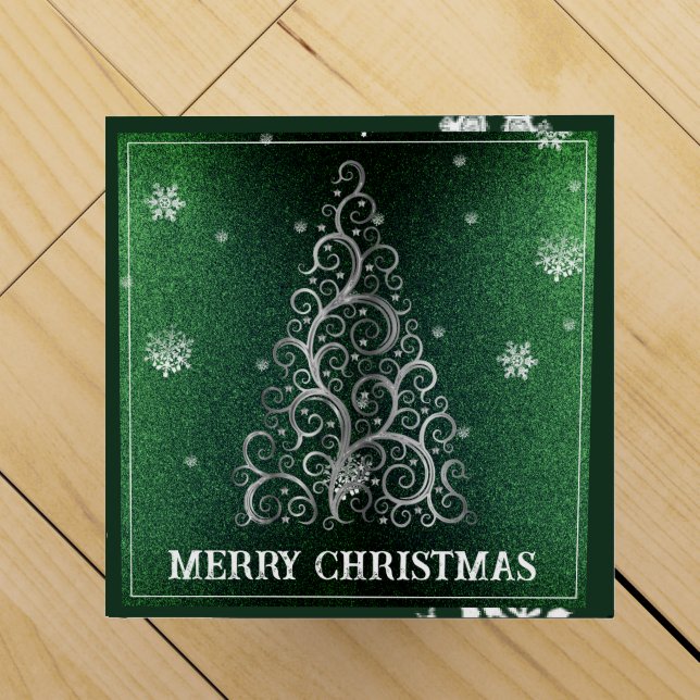 Christmas Tree Glitter and Snowflakes | Green Wine Box (Top)