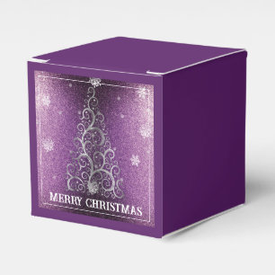 Christmas Tree Glitter and Snowflakes   Magenta Favor Boxes