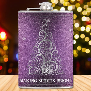 Christmas Tree Glitter and Snowflakes   Magenta Flask