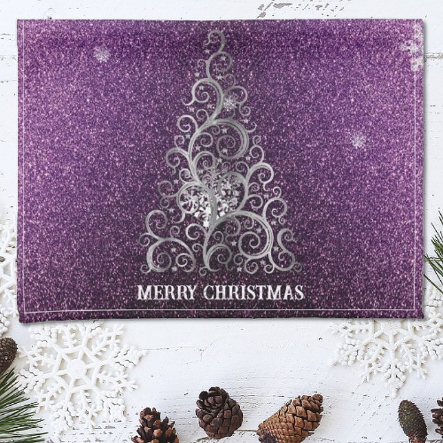 Christmas Tree Glitter and Snowflakes | Magenta Kitchen Towel (Magenta Christmas Tree Glitter and Snowflakes Kitchen Towel)