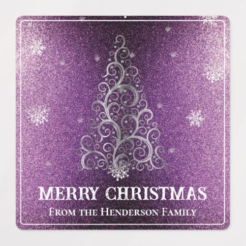 Christmas Tree Glitter and Snowflakes  Magenta Labels