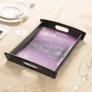 Christmas Tree Glitter and Snowflakes   Magenta Serving Tray