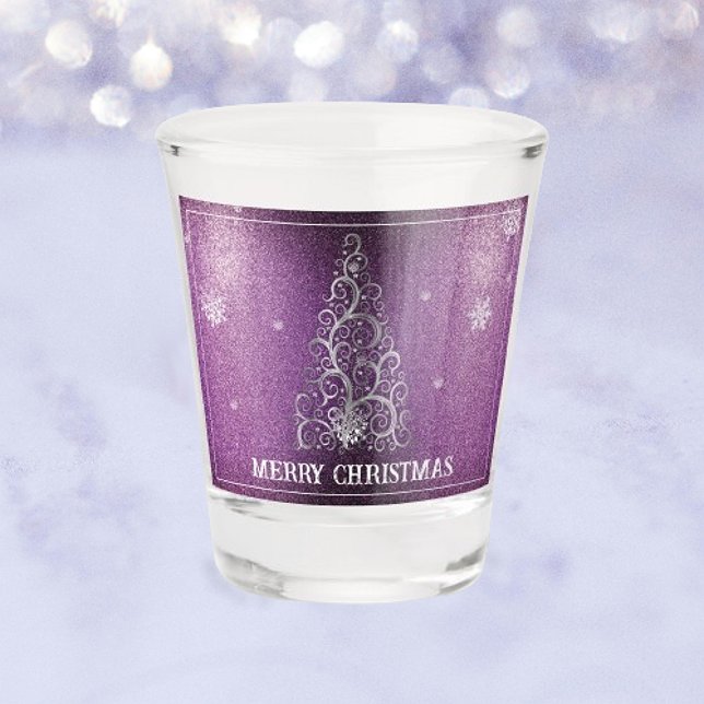 Christmas Tree Glitter and Snowflakes | Magenta Shot Glass (Magenta Christmas Tree Glitter and Snowflakes Shot Glass)