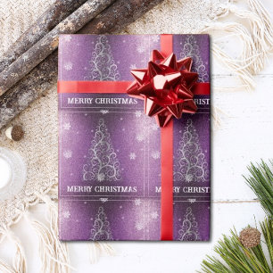 Christmas Tree Glitter and Snowflakes Magenta Wrapping Paper
