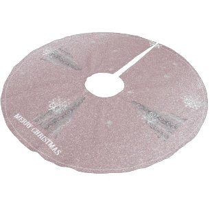 Christmas Tree Glitter and Snowflakes Pink Brushed Polyester Tree Skirt