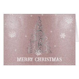 Christmas Tree Glitter and Snowflakes   Pink Cards