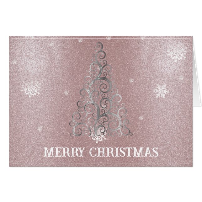 Christmas Tree Glitter and Snowflakes | Pink Cards (Front Horizontal)