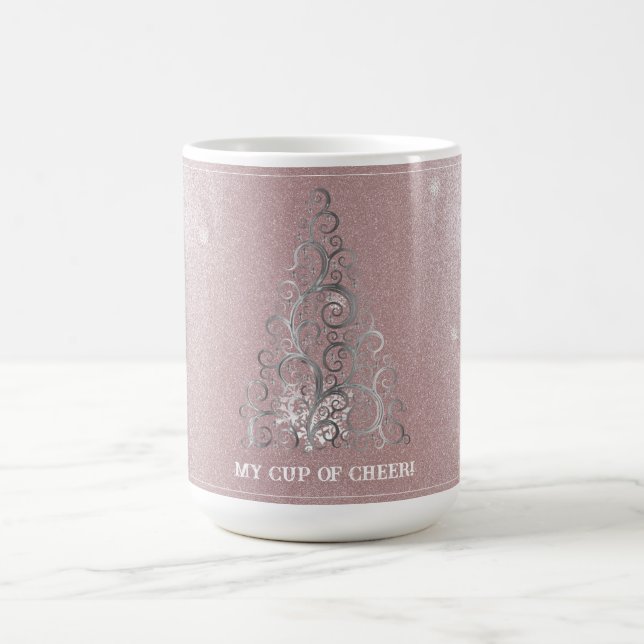 Christmas Tree Glitter and Snowflakes | Pink Coffee Mug (Center)