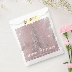 Christmas Tree Glitter and Snowflakes Pink Favor Bag