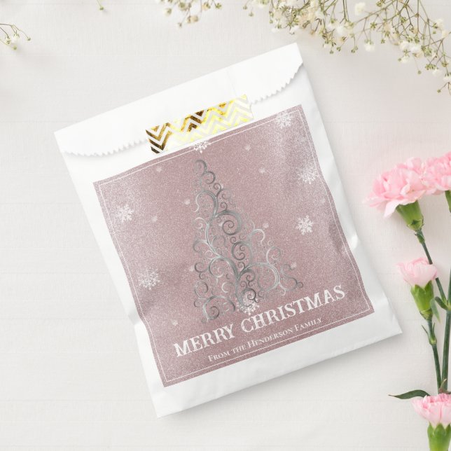 Christmas Tree Glitter and Snowflakes | Pink Favor Bag (Sealed)