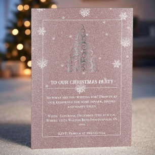 Christmas Tree Glitter and Snowflakes   Pink Invitation
