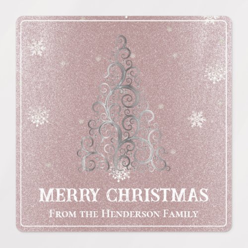 Christmas Tree Glitter and Snowflakes  Pink Labels