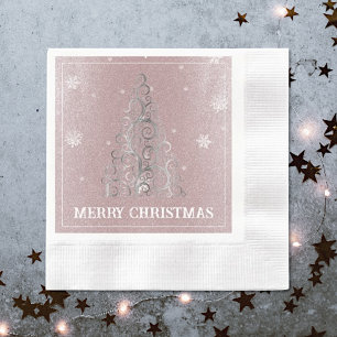 Christmas Tree Glitter and Snowflakes   Pink Napkins