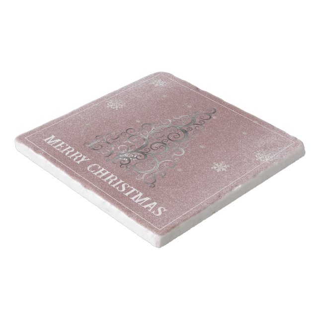 Christmas Tree Glitter and Snowflakes | Pink Trivet (Corner)