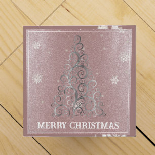 Christmas Tree Glitter and Snowflakes Pink Wine Box