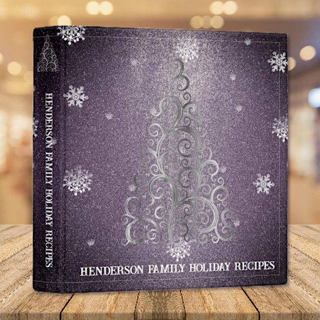 Christmas Tree Glitter and Snowflakes | Purple 3 Ring Binder (Purple Christmas Tree Glitter and Snowflakes Holiday Recipe Binder)