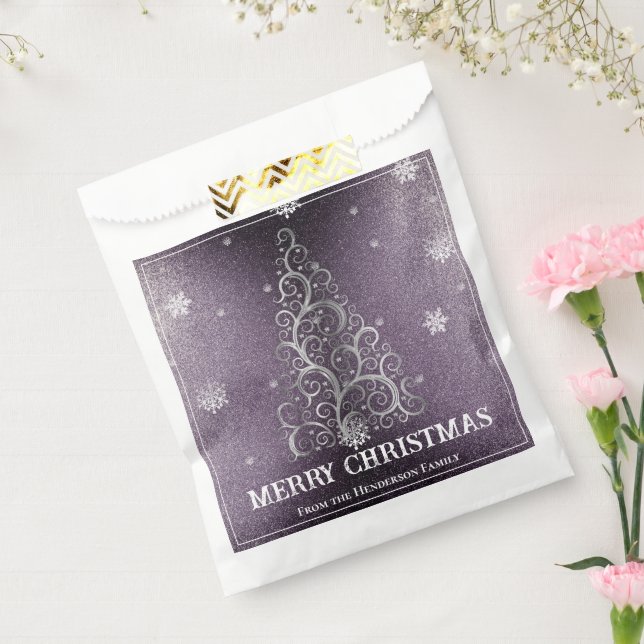 Christmas Tree Glitter and Snowflakes | Purple Favor Bag (Sealed)
