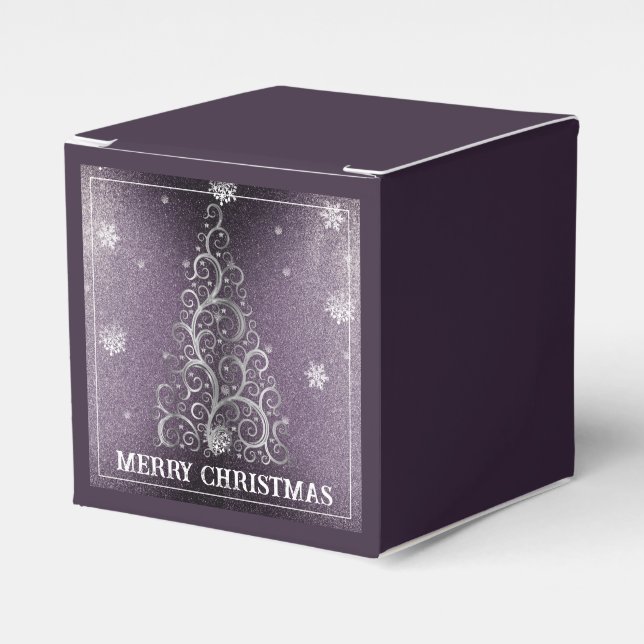 Christmas Tree Glitter and Snowflakes | Purple Favor Boxes (Front Side)