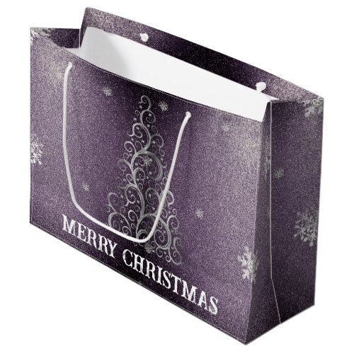 Christmas Tree Glitter and Snowflakes  Purple Large Gift Bag