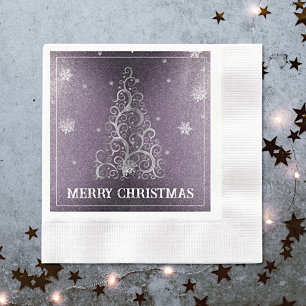 Christmas Tree Glitter and Snowflakes   Purple Napkins