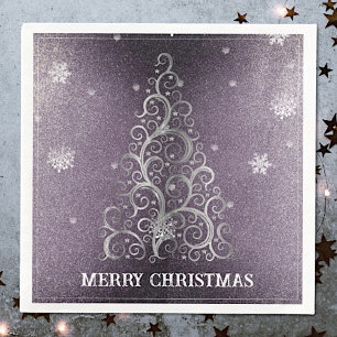 Christmas Tree Glitter and Snowflakes   Purple Paper Dinner Napkins