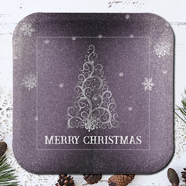 Christmas Tree Glitter and Snowflakes | Purple Paper Plates (Purple Christmas Tree Glitter and Snowflakes Paper Plates)