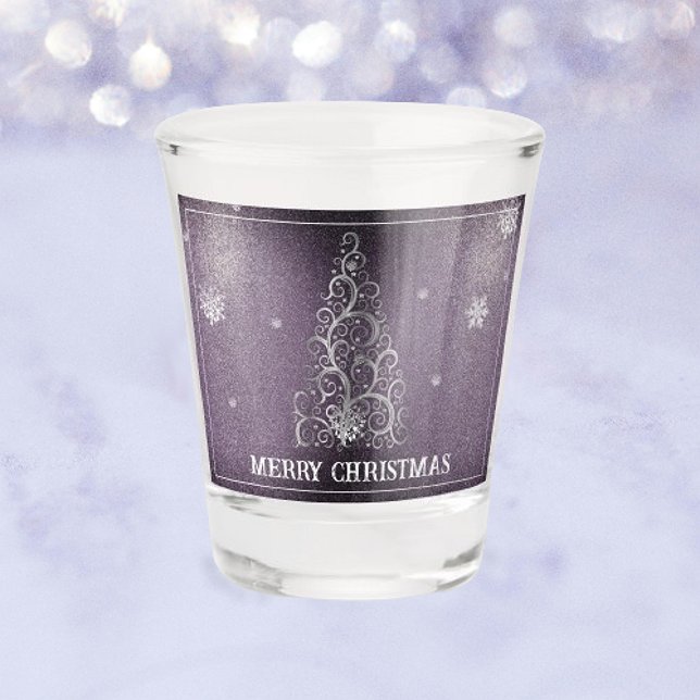 Christmas Tree Glitter and Snowflakes | Purple Shot Glass (Purple Christmas Tree Glitter and Snowflakes Shot Glass)