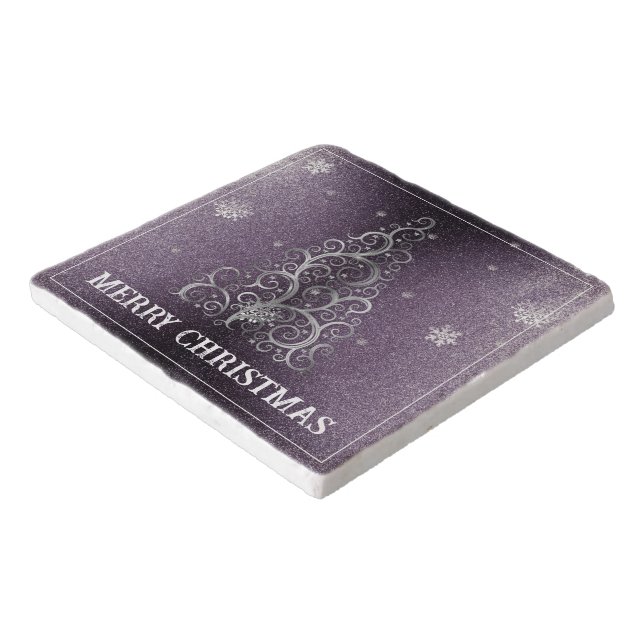 Christmas Tree Glitter and Snowflakes | Purple Trivet (Corner)