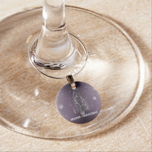 Christmas Tree Glitter and Snowflakes  Purple Wine Charm