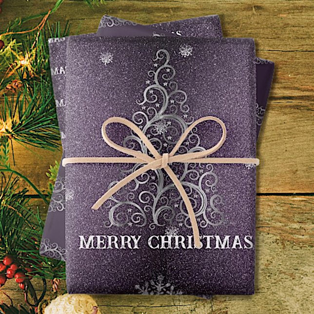 Christmas Tree Glitter and Snowflakes | Purple Wrapping Paper Sheets (Creator Uploaded)