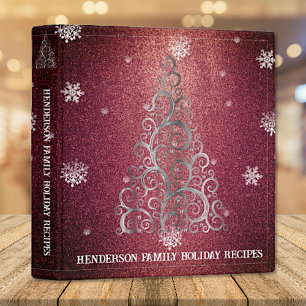 Christmas Tree Glitter and Snowflakes Red 3 Ring Binder