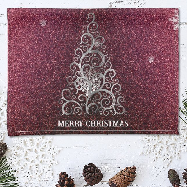 Christmas Tree Glitter and Snowflakes | Red Kitchen Towel (Red Christmas Tree Glitter and Snowflakes Kitchen Towel)