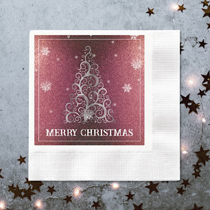 Christmas Tree Glitter and Snowflakes   Red Napkins