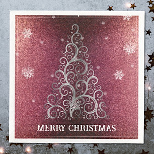 Christmas Tree Glitter and Snowflakes   Red Paper Dinner Napkins