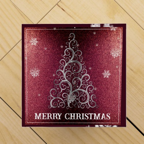 Christmas Tree Glitter and Snowflakes  Red Wine Box