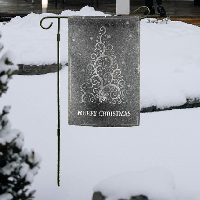 Christmas Tree Glitter and Snowflakes | Silver Garden Flag (Silver Christmas Tree Glitter and Snowflakes Garden Flag)