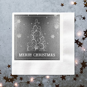 Christmas Tree Glitter and Snowflakes Silver Napkins