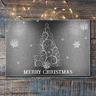 Christmas Tree Glitter and Snowflakes Silver Placemat