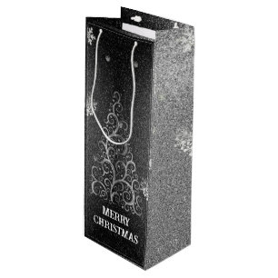 Christmas Tree Glitter and Snowflakes Silver Wine Gift Bag