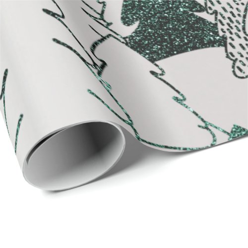 Christmas Tree Glitter Green Silver Gray Metal Wrapping Paper