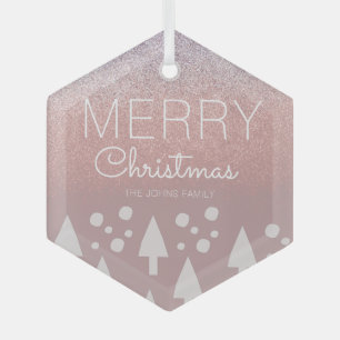 Christmas Tree Glitter Pink Snow Ceramic Glass Ornament