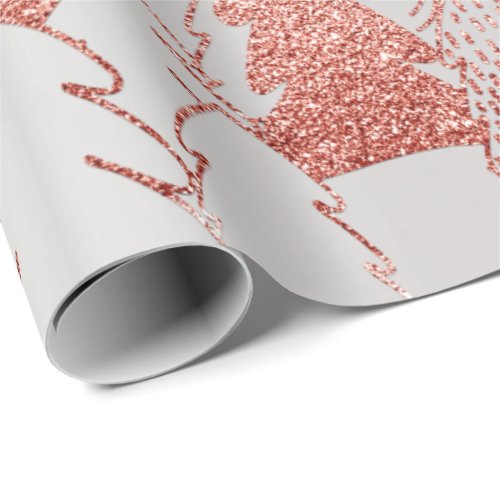 Christmas Tree Glitter Rose Gold Silver Gray Metal Wrapping Paper